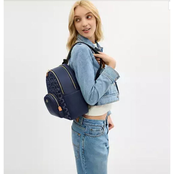 Coach Court Backpack In Signature Denim & Leather With Cherry Charm CZ77… - Picture 7 of 13